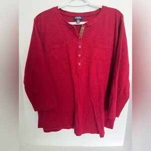 Chaps Women's Red Waffle Knit Henley Shirt – Contrast Placket – Size 3XL
